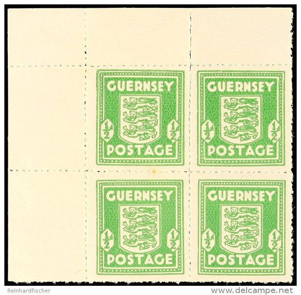 1/2 D Eckrandviererblock In Der Farbe Olivgr&uuml;n, Katalog: 1c **1 / 2 D Corner Margin Block Of Four In The... - Other & Unclassified