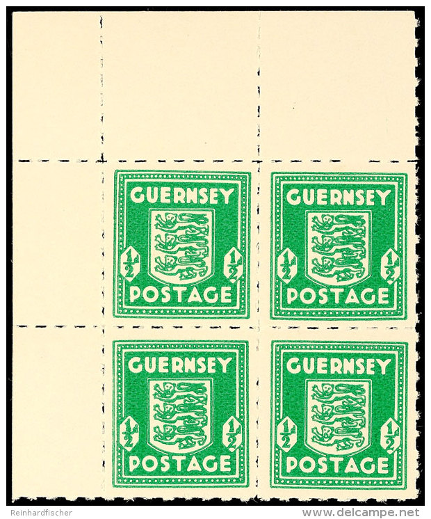 1/2 D Eckrandviererblock In Der Farbe Blaugr&uuml;n, Katalog: 1a **1 / 2 D Corner Margin Block Of Four In The... - Sonstige & Ohne Zuordnung