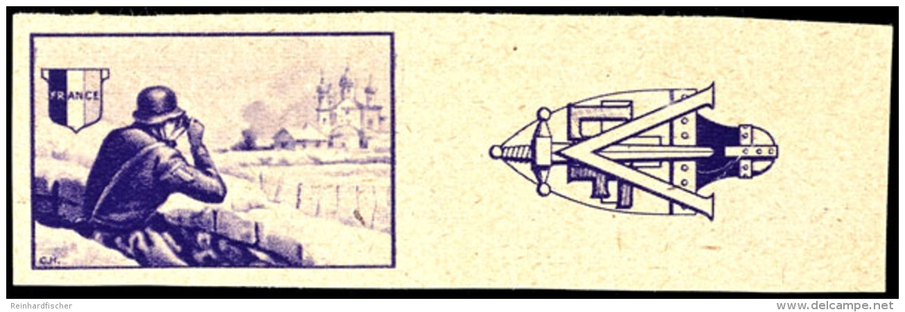 Feldwache Vor Moskau, Probedruck In Violett Mit Rechts Anh&auml;ngendem Zierfeld, Auf Ungummiertem Papier, Tadellos... - Other & Unclassified