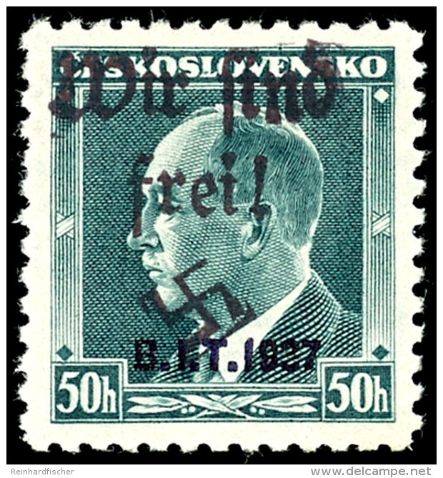 50 H. "B.I.T. 1937" Mit Handstempel-Aufdruck "Wir Sind Frei! + Hakenkreuz", Tadellos Ungebraucht, Auflage Nur 200... - Other & Unclassified