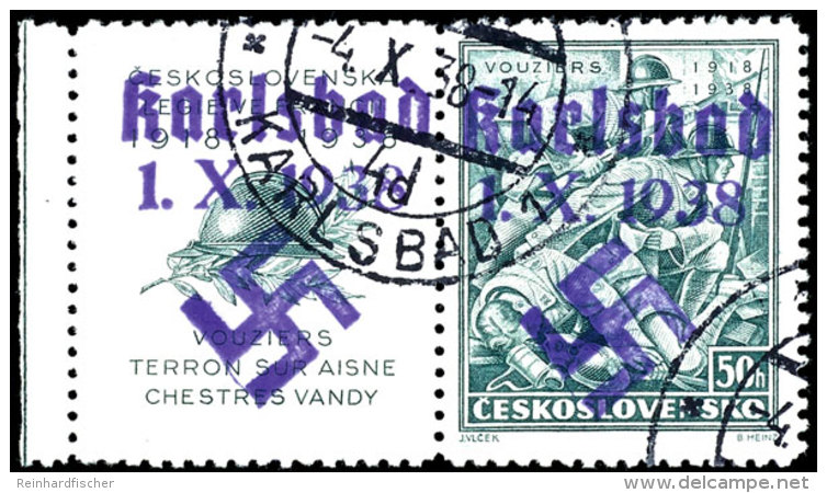 50 H. Vouziers Mit Handstempel&uuml;berdruck "Karlsbad 1.X.1938 + Hakenkreuz" Und Ebenso &uuml;berdrucktem Links... - Sonstige & Ohne Zuordnung