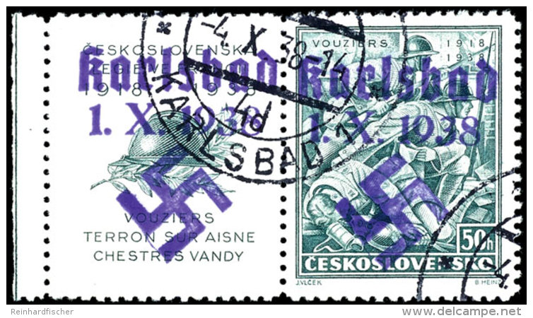 50 H. Vouziers Mit Handstempel&uuml;berdruck "Karlsbad 1.X.1938 + Hakenkreuz" Und Ebenso &uuml;berdrucktem Links... - Other & Unclassified