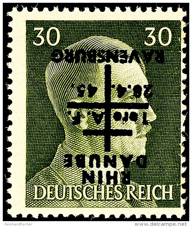 Ravensburg: 30 Pfg Hitler Mit Kopfstehendem, Schwarzem Bdr.-Aufdruck, Tadellos Postfrisch, Sehr Seltene Marke,... - Other & Unclassified