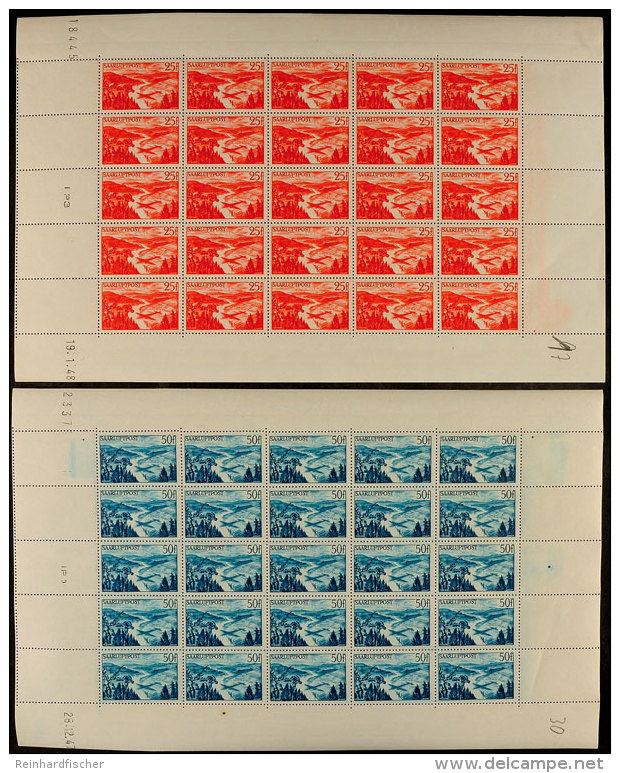 25 Fr Und 50 Fr Flugpost Jeweils Im Kompletten Postfrischen Bogen, Mit Druckdatum, Bogenlaufnummer Und... - Sonstige & Ohne Zuordnung