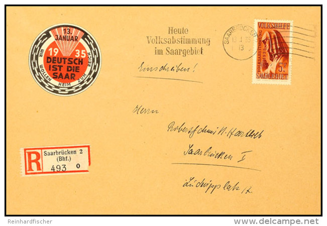 40 C. Bis 5 Fr. Volkshilfe-Volksabstimmung 1934, Kompletter Satz Auf 5 R-Ortsbriefe Von SAARBR&Uuml;CKEN 2 13.1.35,... - Other & Unclassified