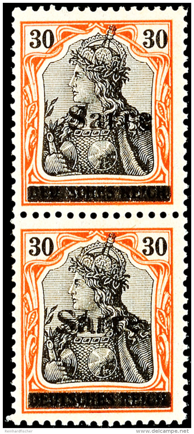 30 Pfg Germania Auf Orangewei&szlig;em Papier Mit Aufdruck "Sarre" In Type III, Senkrechtes Paar, Tadellos... - Other & Unclassified