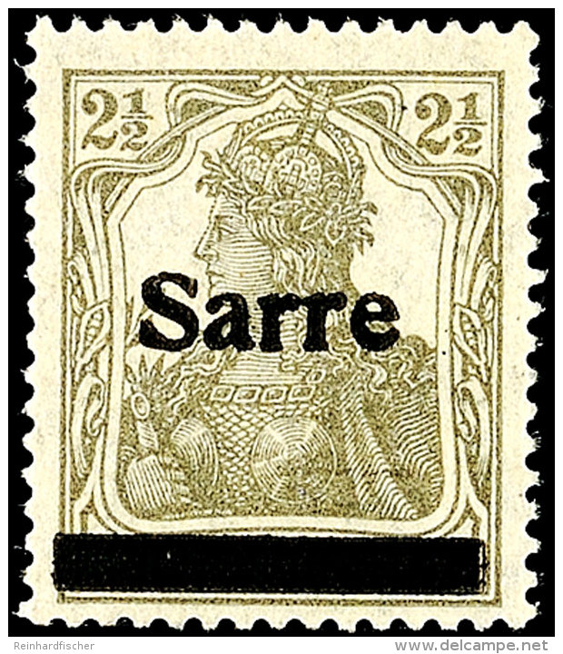 2 1/2 Pfg Germania Dunkelgr&uuml;ngrau Sog. Bronzegrau Mit Aufdruck "Sarre" In Type I, Aufdruckfehler B, Tadellos... - Sonstige & Ohne Zuordnung