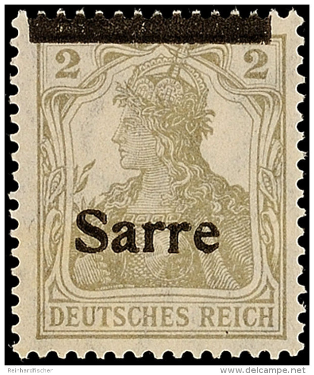 2 Pf. Germania-Sarre, Type I, Verschobener Aufdruck, Balken Oben, Schrift Unten, Postfrisch, Gepr. Burger BPP, Mi.... - Other & Unclassified