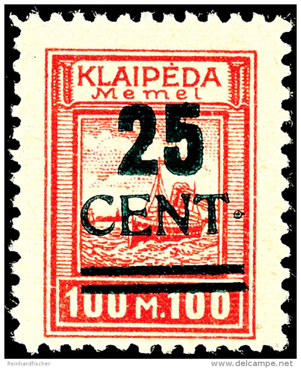 25 Cent Gr&uuml;naufdruck, Aufdruck In Type I, Aufdruckfehler II "Punkt Hinter Cent Ca. 1.5 Mm H&ouml;her Stehend",... - Memelgebiet 1923