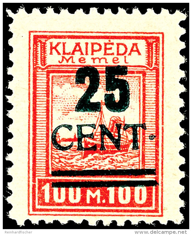 25 Cent Gr&uuml;naufdruck, Aufdruck In Type I, Aufdruckfehler II "Punkt Hinter Cent Ca. 1.5 Mm H&ouml;her Stehend",... - Klaipeda 1923