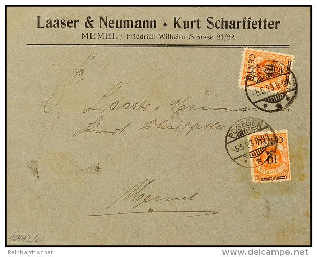 2x 10 Centu Auf 25 M, Mehrfachfrankatur Auf Gesch&auml;ftsbrief Der Fa. Laaser &amp; Neumann Mit Dt. Stempel... - Klaipeda 1923