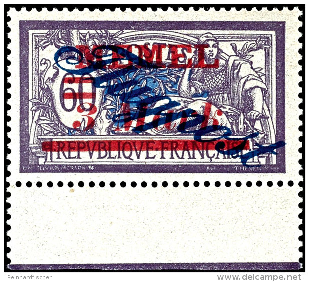 3 Mark Auf 60 C. Grauviolett, Flugpost, Aufdruck "MEMEL" Blockschrift, Unterrandst&uuml;ck Postfrisch, Mi. 500,-,... - Memelgebiet 1923