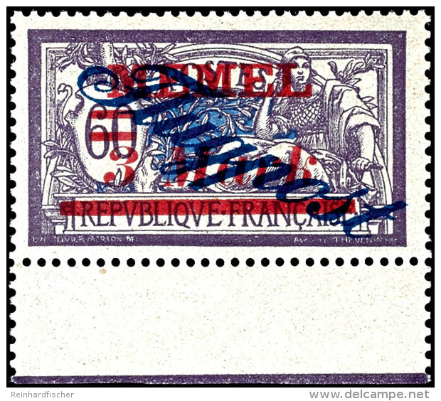 3 Mark Auf 60 C. Grauviolett, Flugpost, Aufdruck "MEMEL" Blockschrift, Unterrandst&uuml;ck Postfrisch, Mi. 500,-,... - Klaipeda 1923