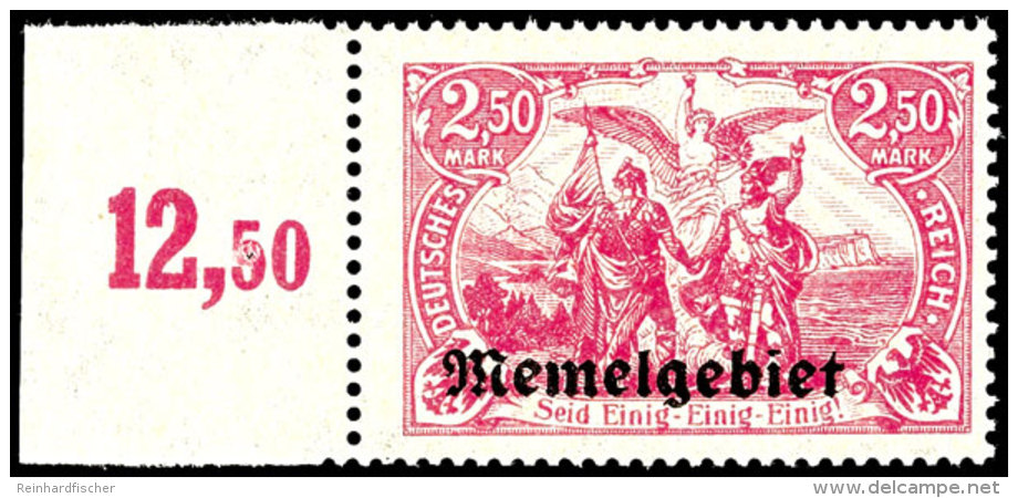 2,50 Mark Germania Mit Aufdruck "Memelgebiet", Dunkelrosalila, Tadellos Postfrisches Luxusst&uuml;ck Dieser Sehr... - Memelgebiet 1923