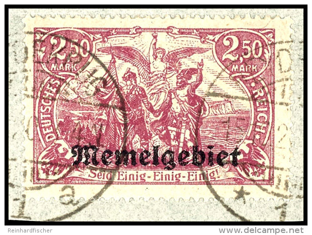 2,50 Mark Deutsches Reich Mit Aufdruck "Memelgebiet", Rotlila, Tadellos Gestempelt Auf Briefst&uuml;ck, Gepr.... - Memelgebiet 1923