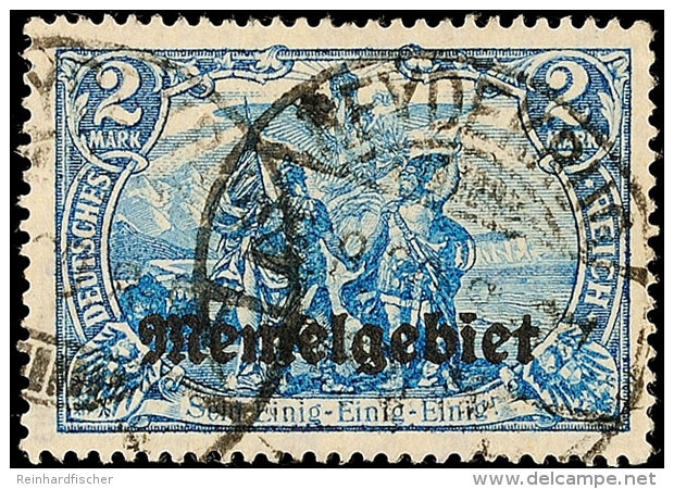 2 M. Blau Mit Plattenfehler "Krone Links Besch&auml;digt", Gestempelt, Oben Einige Zahnspitzen Leicht... - Memelgebiet 1923