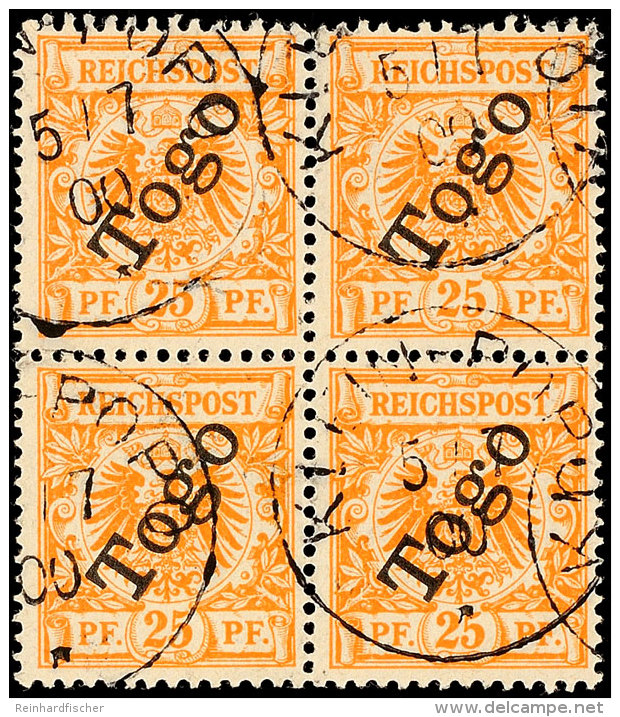 25 Pf. Gelblichorange Im Viererblock Tadellos Gestempelt, Mi. 280.-, Katalog: 5a VBl. O25 Pf. Yellowish Orange... - Togo