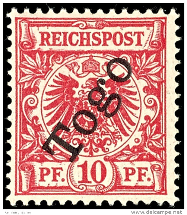 10 Pfg. Dunkelrosarot, Tadellos Ungebraucht, Pracht, Gepr. J&auml;schke-Lantelme BPP, Mi. 180,-, Katalog: 3b... - Togo