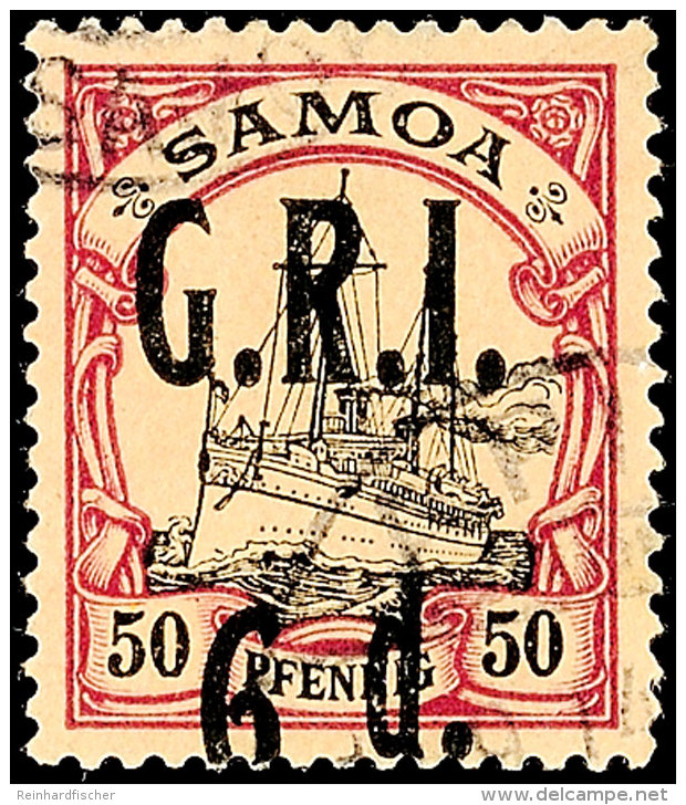 6 D. Auf 50 Pf. Mit Aufdruckfehler "kopfstehende 9 Statt 6" Tadellos Gestempelt, Mi. 180,-, Katalog: 8 PF I O6... - Samoa