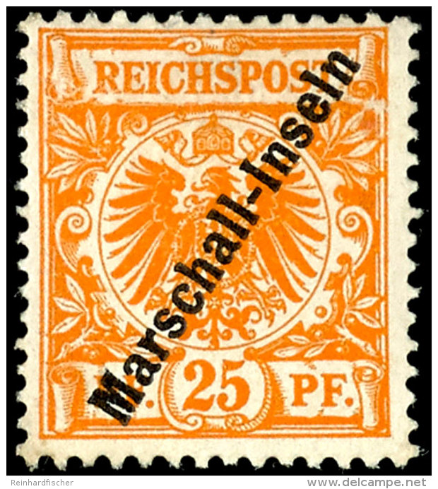 25 Pf. Gelblichorange Mit Plattenfehler I "Reichspost Oben Gespalten", Ungebraucht Mit Min. Sch&uuml;rfpunkten, FA... - Marshall-Inseln