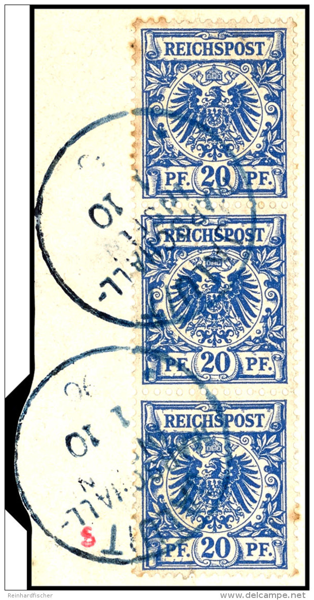 Reichspost 20 Pf Im Senkrechten Dreierstreifen Mit Blauem Stempel "JALUIT 1.10.96", Ein Wert Kleine Braune Flecken... - Marshall-Inseln