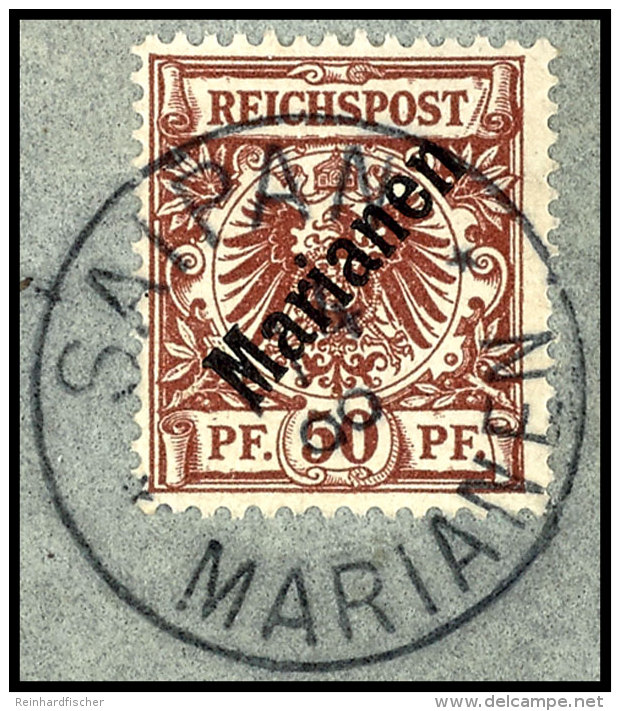 50 Pf. Diagonalaufdruck Tadellos Auf Briefst&uuml;ck Mit Vollem Stempel "SAIPAN 1/4 Oo", Doppelt Tiefst Gepr.... - Mariana Islands