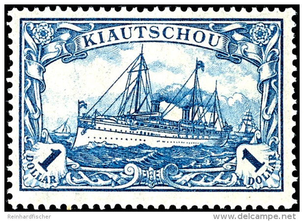 1 Dollar Blau Kriegsdruck Mit Plattenfehler "1 Kreuzweise Schraffiert", Sauber Ungebraucht, Fotokurzbefund Steuer... - Kiauchau