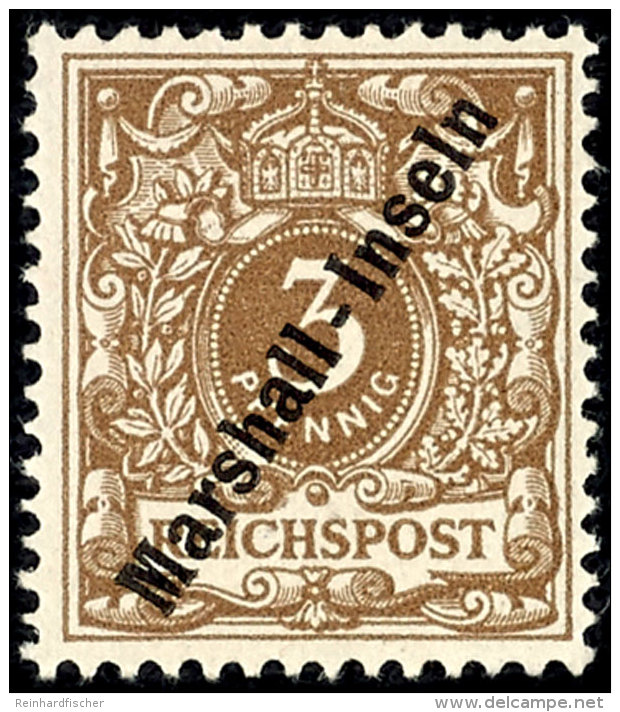 1899, 3 Pf. "lebh.-orangebraun", Tadellos, Gepr. Steuer BPP, Mi. 350,--, Katalog: 7b *1899, 3 Pf. "lebh. Orange... - Kiautschou