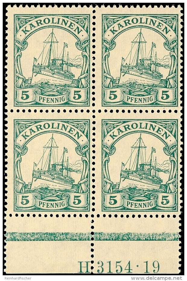 5 Pfg Kaiseryacht Mit Wasserzeichen, Postfrischer Viererblock Mit HAN 3154.19, Mi. 236.-, Katalog: A21 HAN **5... - Karolinen