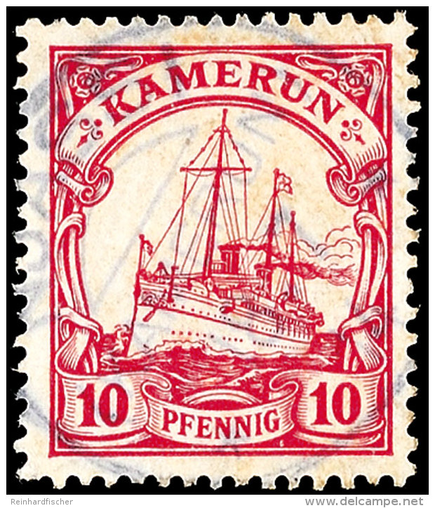 NJASSI, Kpl. Schwarzblauer Stempel Vom 18.7.14, Auf 10 Pfg, Kabinett, ARGE 200,-, Katalog: 22 ONJASSI, Complete... - Kamerun