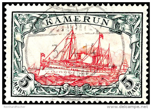 5 Mark Kaiseryacht Im Friedensdruck, Gez&auml;hnt 26 : 17, Tadellos Gestempelt "DUALA 3-4. 14", Kabinettst&uuml;ck,... - Kamerun