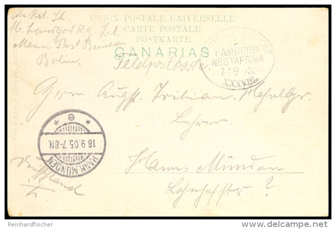 DEUTSCHE SEEPOST LINIE HAMBURG - WESTAFRIKA XXXVIII. 7/9 05 Auf Feldpost-Ansichtskarte Las Palmas Nach... - German South West Africa