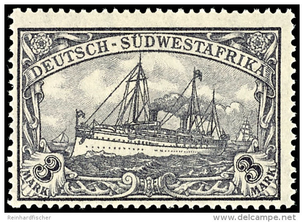 3 Mark Schiffszeichnung Mit Wz. Schw&auml;rzlichgrauviolett, Postfrisch, Gepr. Bothe BPP, Mi. 300,-, Katalog: 31Bb... - German South West Africa