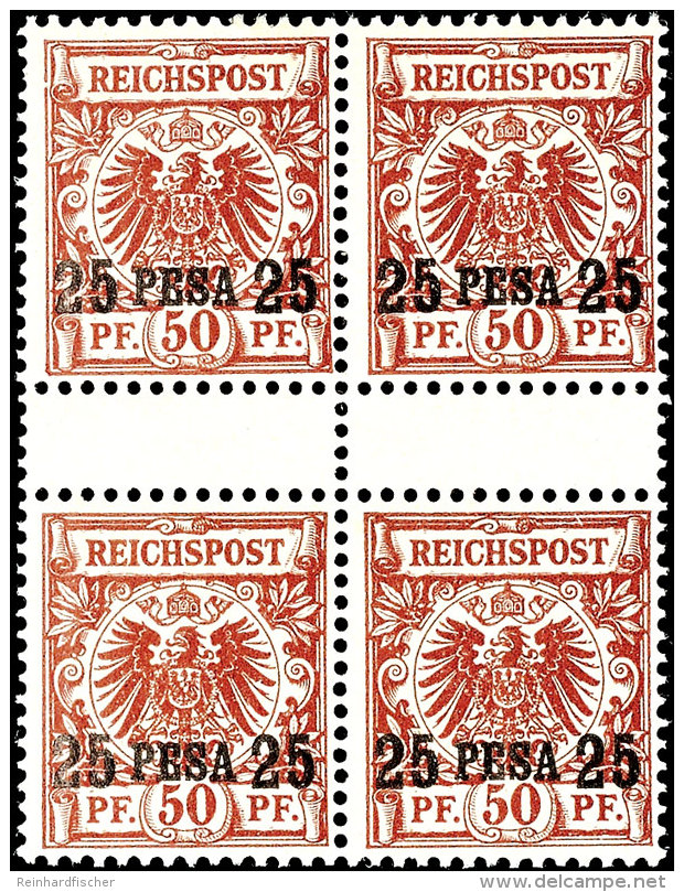 25 Pesa Auf 50 Pfg Krone/Adler, Zwei Senkrechte Zwischenstegpaare In Einer Einheit, Postfrisch, Fotoattest Dr.... - German East Africa
