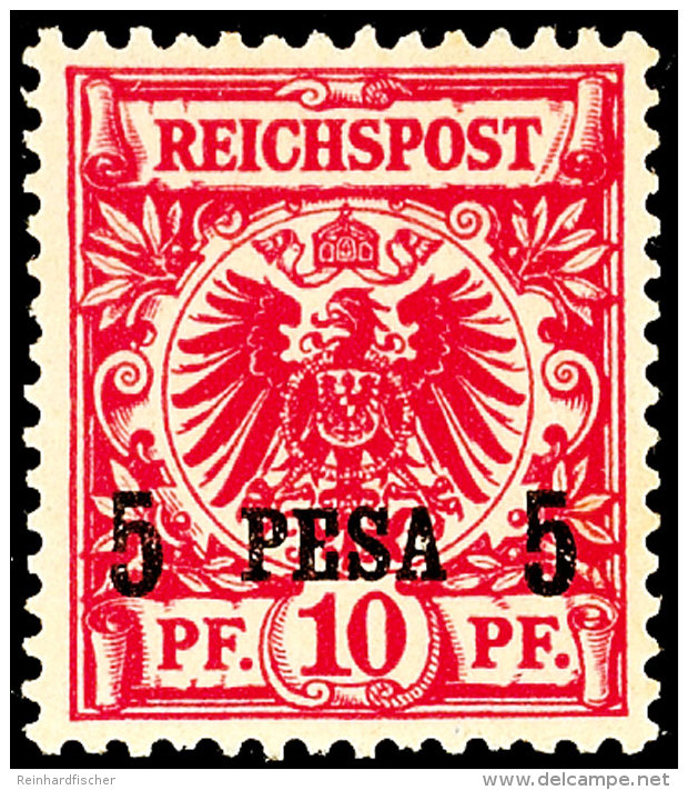 5 Pesa Auf 10 Pf Rotkarmin, UV Dunkelrot, Tadellos Ungebraucht, Fotoattest J&auml;schke-Lantelme BPP: "in... - German East Africa