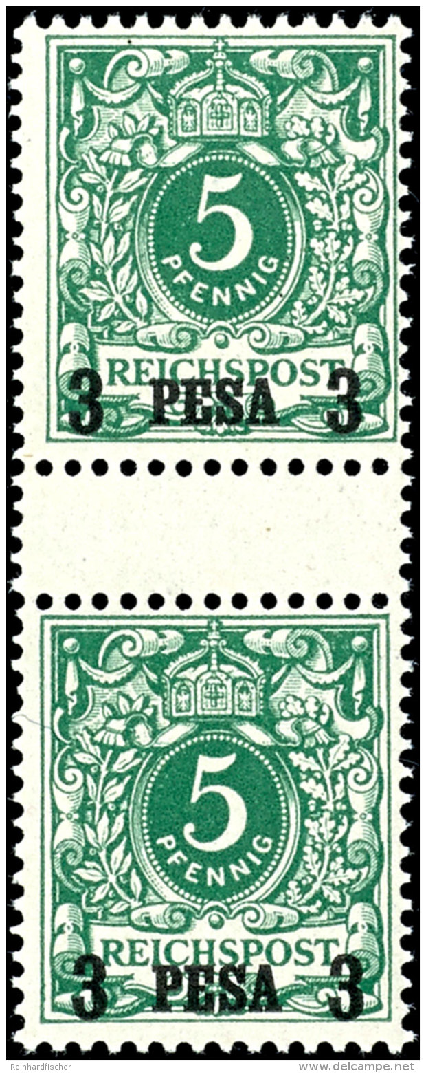 3 Pesa Auf 5 Pf Als Senkrechtes Zwischenstegpaar Tadellos Postfrisch Und Ungefaltet! Fotoattest Dr. Hartung:... - German East Africa