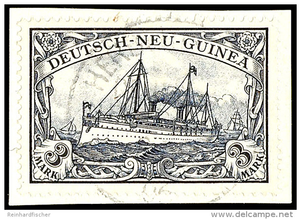 3 Mk Schiffszeichnung Ohne Wasserzeichen Auf Kabinett-Briefst&uuml;ck, Signiert, Mi. 190,-, Katalog: 18 BS3 Mk... - Deutsch-Neuguinea