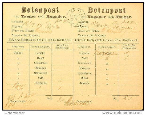 SAFFI (Marocco) / 12.12.04 / Deutsche Post, Stempel Auf Botenpost-Zettel Tanger-Mogador Und Retour, Mit Angabe Der... - Morocco (offices)