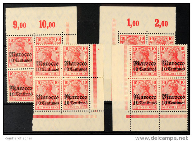 10 C Auf 10 Pf., Aus Jeder Bogenecke Ein Viererblock Tadellos Postfrisch, Mi. 288.-, Katalog: 36(16) **10 C On... - Deutsche Post In Marokko