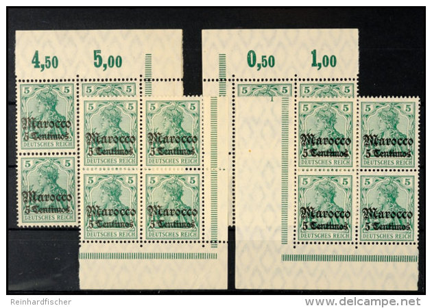 5 C Auf 5 Pf., Aus Jeder Bogenecke Ein Viererblock Tadellos Postfrisch, Mi. 288.-, Katalog: 35(16) **5 C On 5... - Deutsche Post In Marokko
