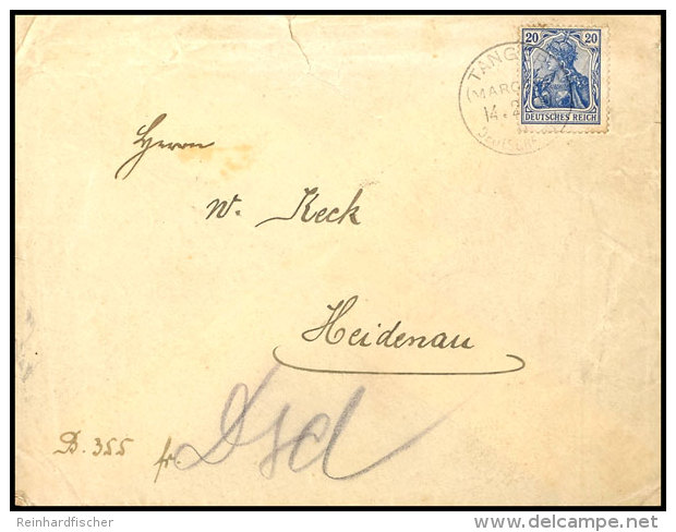 20 Pfg. Blau Germania Als Mitl&auml;ufer - Einzelfrankatur Ab Tanger Vom 14.2.1909 Nach Heidenau, Rs.... - Deutsche Post In Marokko