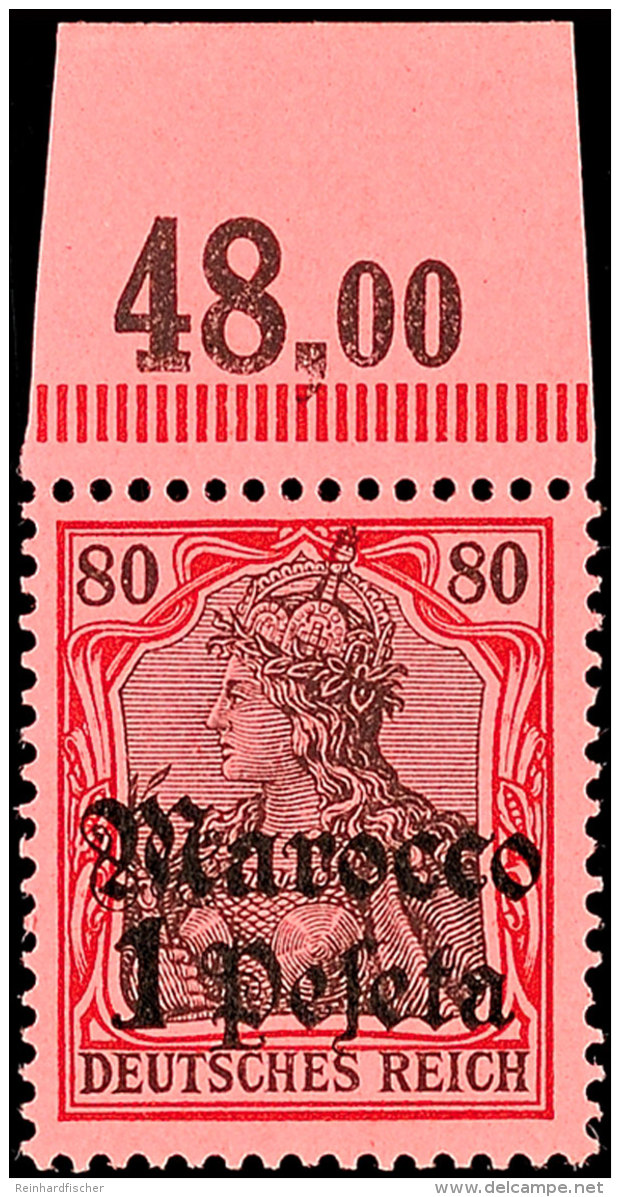 1 Peseta A. 80 Pfg Germania Ohne Wz., Tadellos Postfrisches Oberrandst&uuml;ck, Mi. 70.-, Katalog: 29OR **1... - Deutsche Post In Marokko