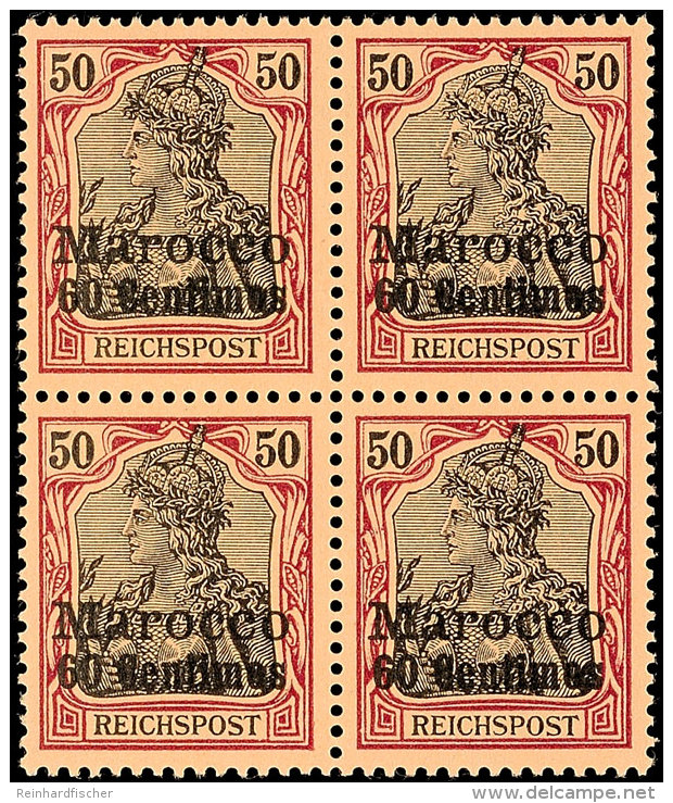 60 C Auf 50 Pf., Postfrischer Viererblock, Gepr. Bothe BPP, Mi. 260.-, Katalog: 14(4) **60 C On 50 Pf.,... - Morocco (offices)