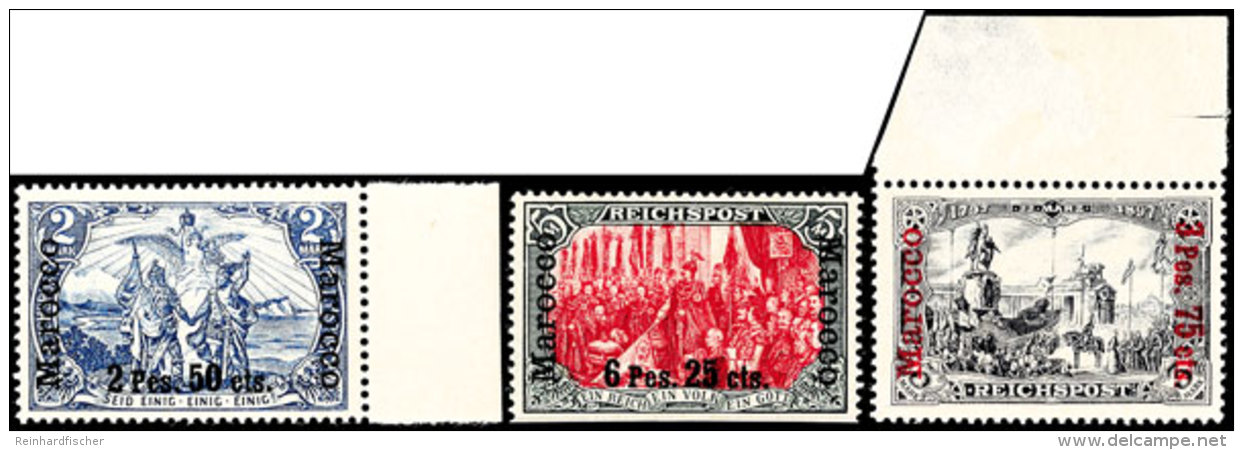 3 C Auf 3 Pf. Bis 6.25 Pes. Auf 5 Mark Komplett Tadellos Postfrisch, (5 Mark In Type I/III), Markwerte Gepr. Bothe... - Morocco (offices)