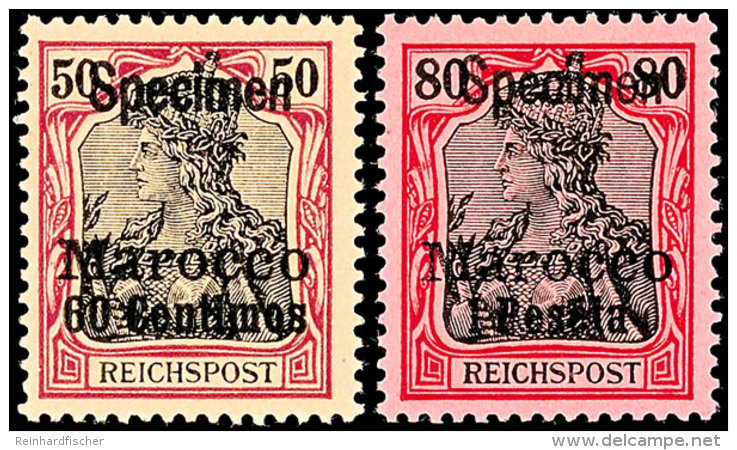 3 C. Bis 1 Pes. Reichspost, 8 Werte, Je Mit Aufdruck "Specimen", Ungebraucht (Erstfalzspur), Mi. 1440,-, Katalog:... - Deutsche Post In Marokko