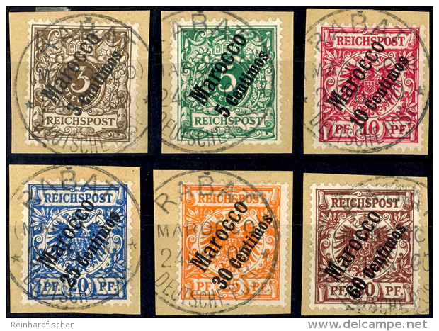 1899, Schr&auml;gaufdrucke Kpl. Gest. Je Einzeln Auf Briefst&uuml;cken Mit Meist Zentr. Stpl. RABAT, Mi. 120,--,... - Deutsche Post In Marokko
