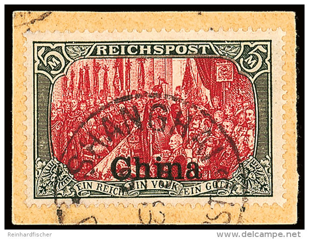 5 Mk Reichspost, Type III Mit Nachmalung Mit Rot Und Deckwei&szlig; Und Aufdruck Auf Kabinett-Briefst&uuml;ck,... - Deutsche Post In China