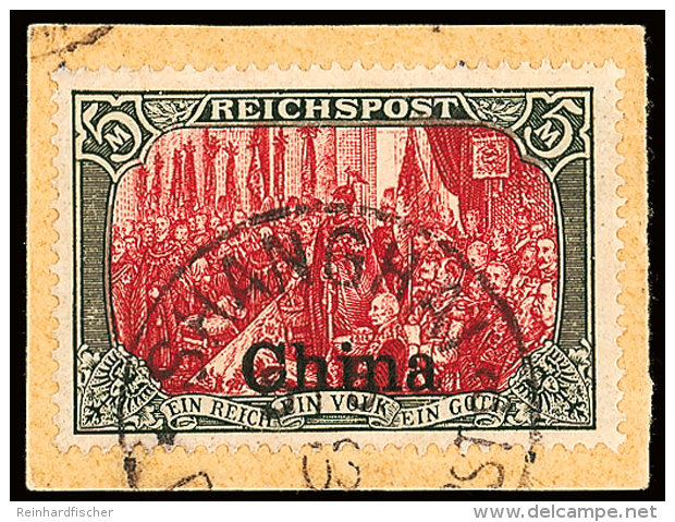 5 Mk Reichspost, Type III Mit Nachmalung Mit Rot Und Deckwei&szlig; Und Aufdruck Auf Kabinett-Briefst&uuml;ck,... - China (offices)