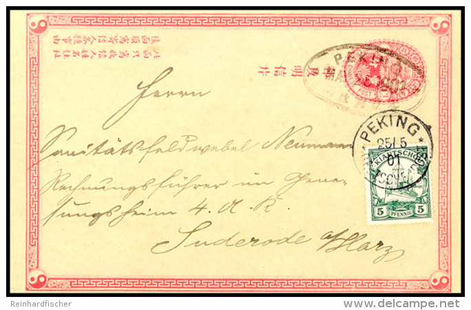 5 Pf. Kiautschou Als Petschili-Verwendung Auf Chinesischer 1C Ganzsachenkarte Mit Stempel "PEKING 25/5 01" Und... - China (offices)