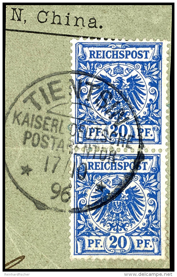 20 Pf. Krone/Adler, Senkr. Paar (zwischen Den Marken In Der Z&auml;hnung Gefaltet), Obere Marke Sehr Seltenen... - Deutsche Post In China